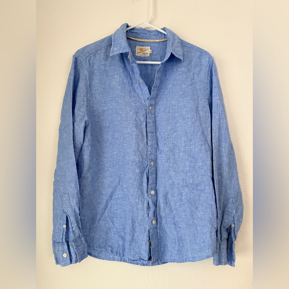 Fair Harbor Light Blue Casual Button Down Shirt Linen S